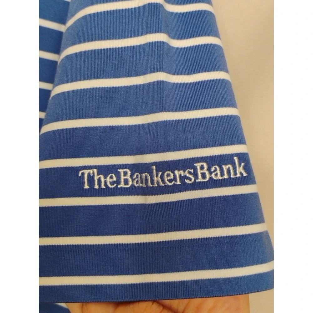 Polo Golf Ralph Lauren Performance Oak Tree Mens MEDIUM Blue White Striped Shirt